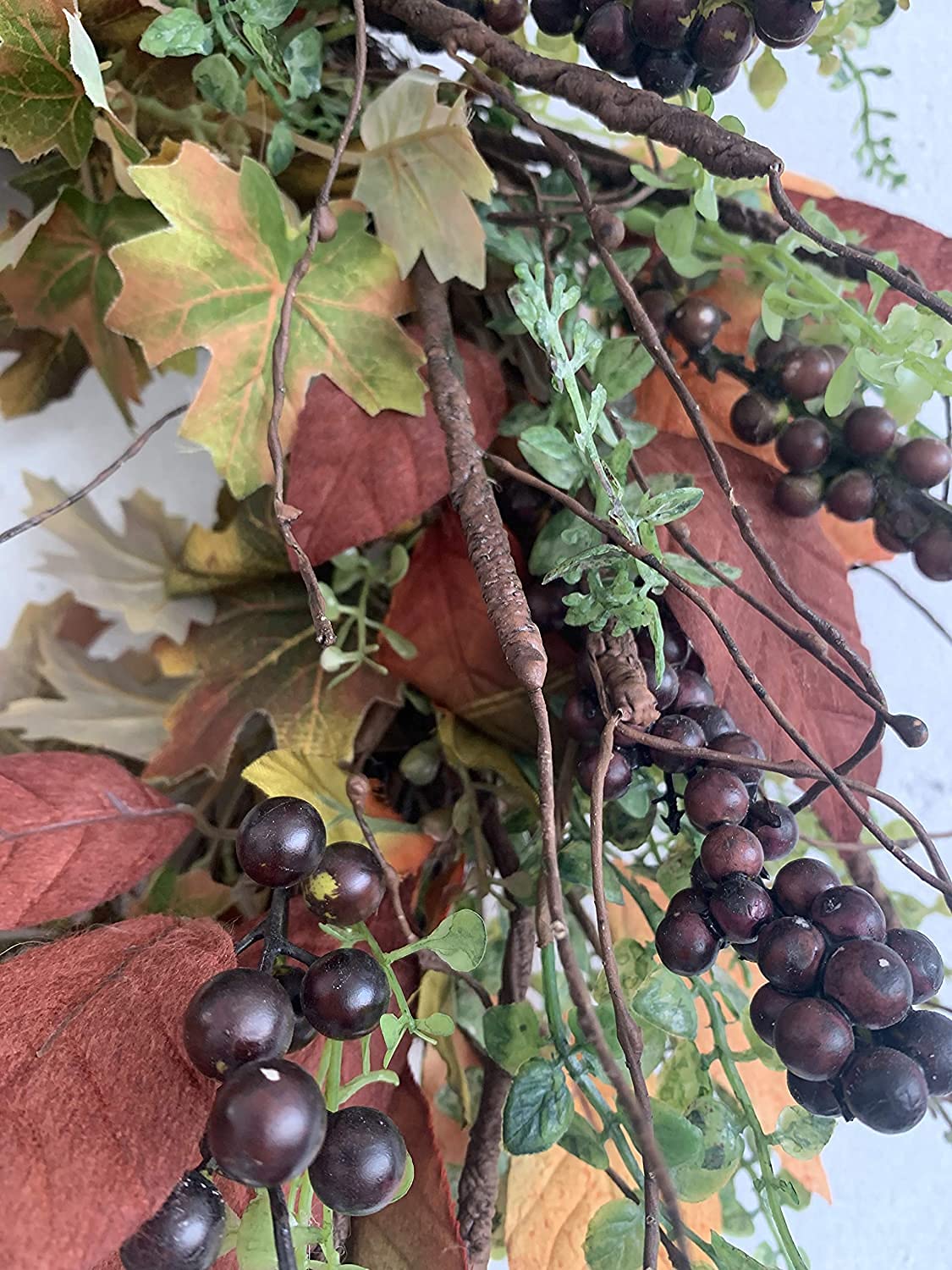 24 Inch Fall Front Foor Wreath, Orange Berries Leaves Grapevine Wreath for Farmhouse Window Hanging Home Decor