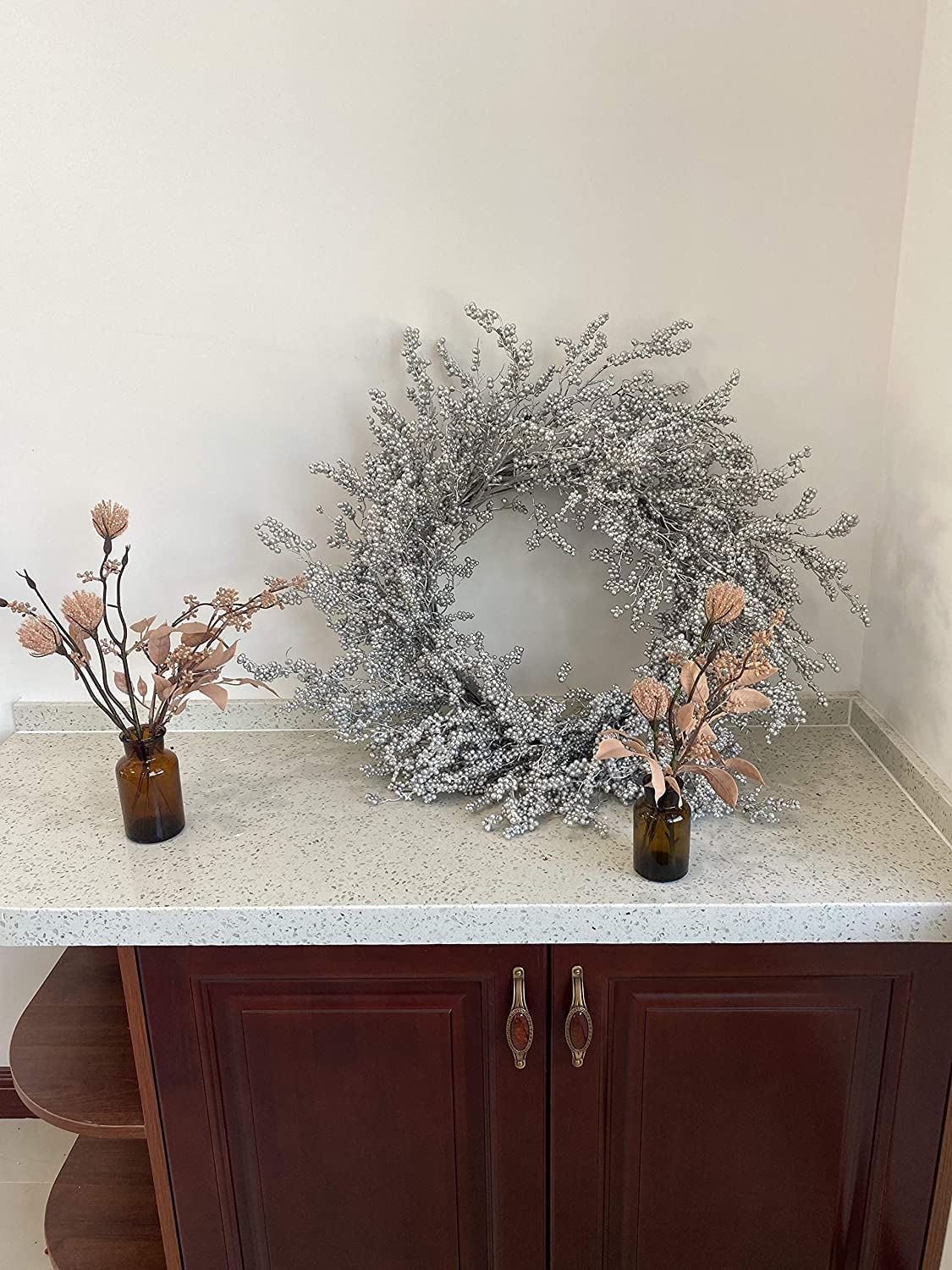 24 Inch Fall Front Foor Wreath, Orange Berries Leaves Grapevine Wreath for Farmhouse Window Hanging Home Decor