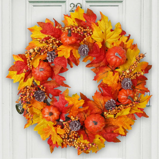 DiliComing Fall Wreath Front Door Wreath - 20" Fall Wreaths for Front Door, Artificial Pumpkin Maple Leavses Wreaths for Front Door Outside, Home Décor for Halloween and Thanksgiving