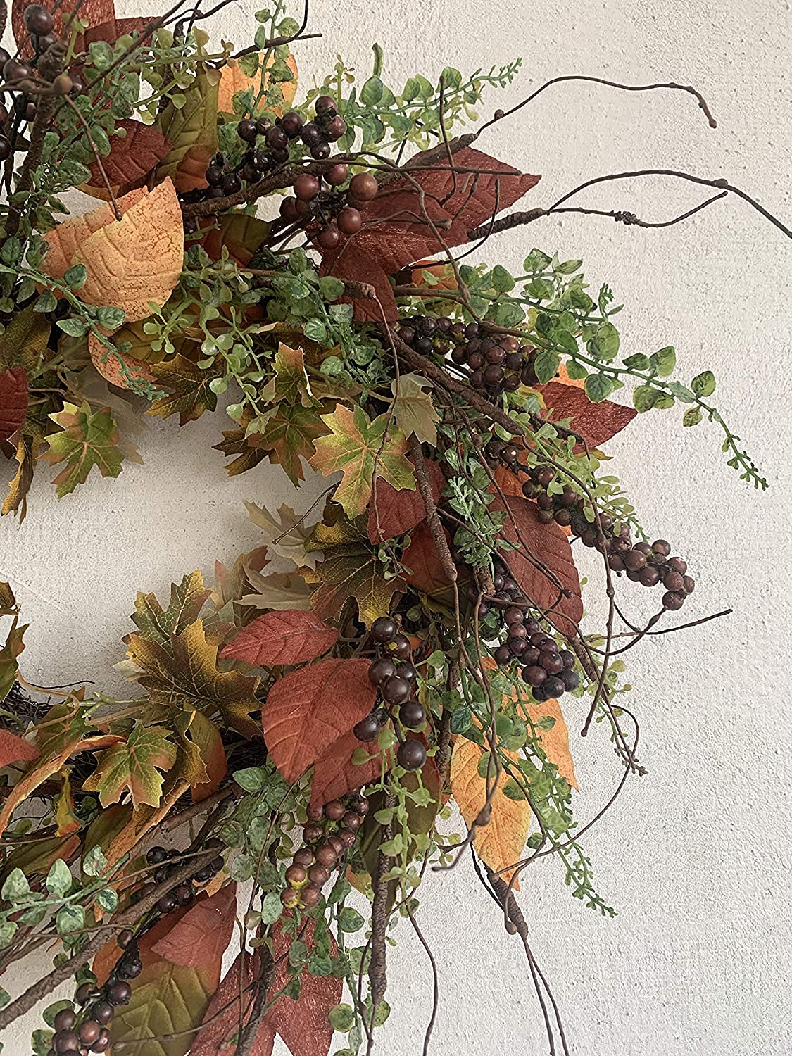 24 Inch Fall Front Foor Wreath, Orange Berries Leaves Grapevine Wreath for Farmhouse Window Hanging Home Decor