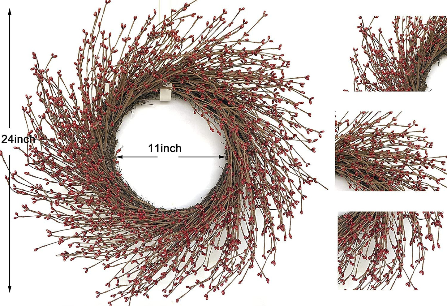 24 Inch Fall Front Foor Wreath, Orange Berries Leaves Grapevine Wreath for Farmhouse Window Hanging Home Decor