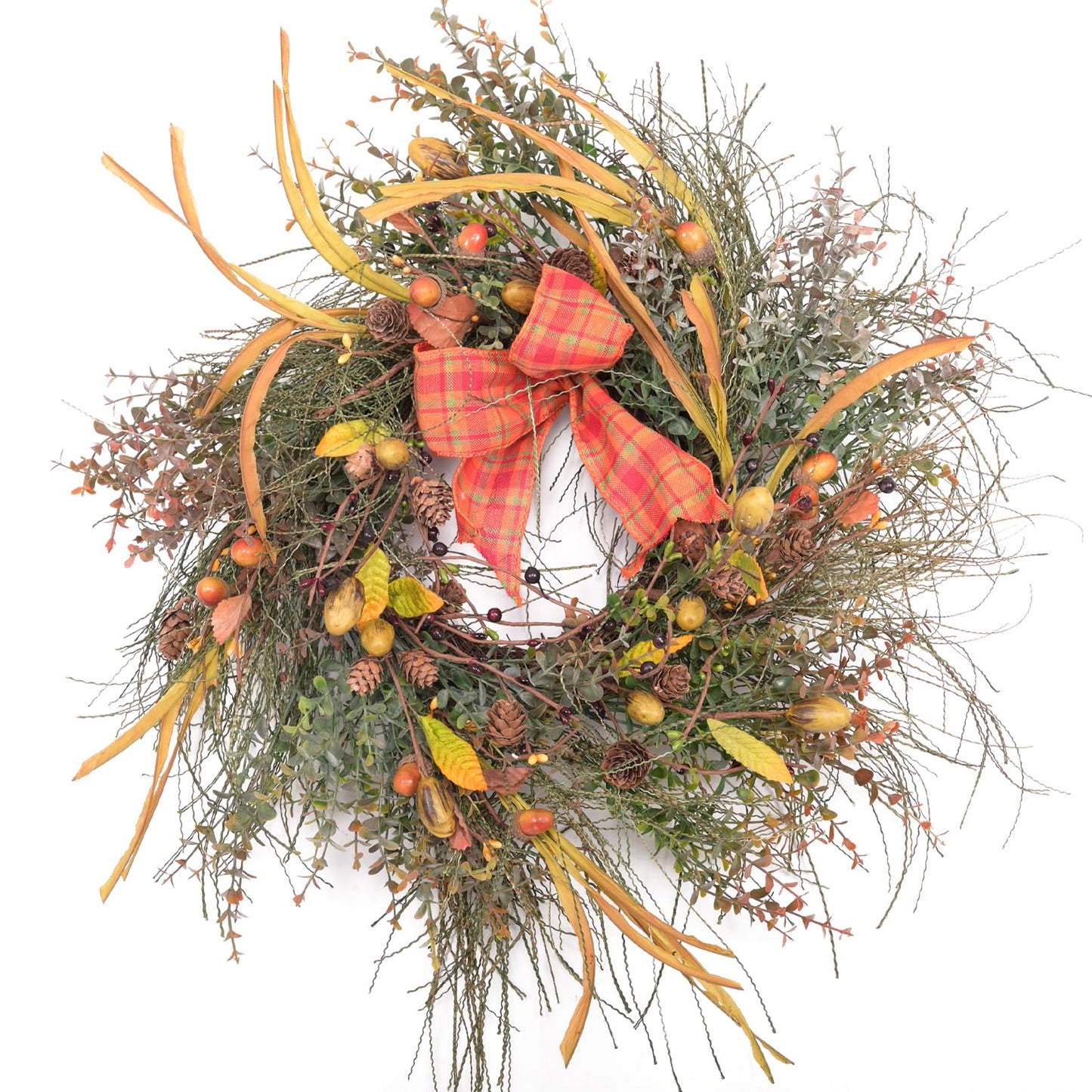 24 Inch Fall Front Foor Wreath, Orange Berries Leaves Grapevine Wreath for Farmhouse Window Hanging Home Decor