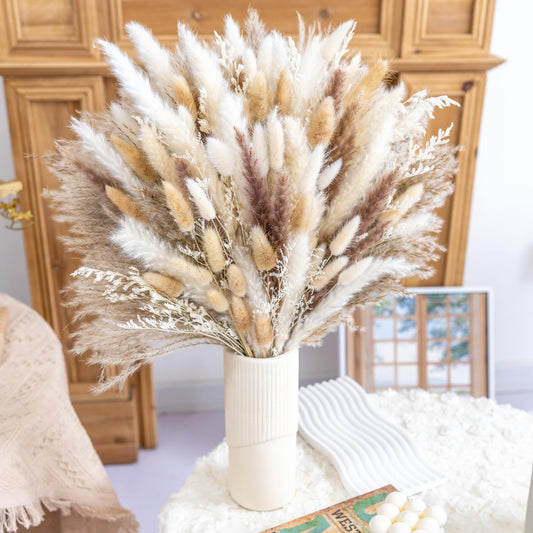 180PCS Natural Dried Pampas Grass Boho Home Decor Bouquet Phragmites Dried Flowers Bouquet for Wedding Floral Arrangements Home Decorations (180PCS)