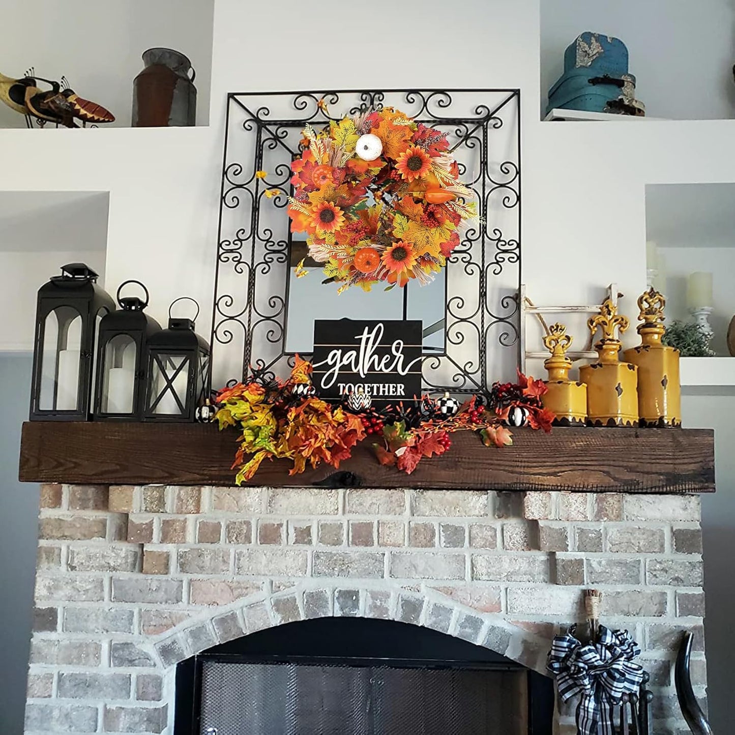 18Inch Fall Sunflower Wreaths, Fall Wreaths for Front Door, Artificial Pumpkins Wreaths, Fall Maple Leaves Wreaths, Artificial Autumn Harvest Wreath for Thanksgiving Day Indoor Outdoor Decorations