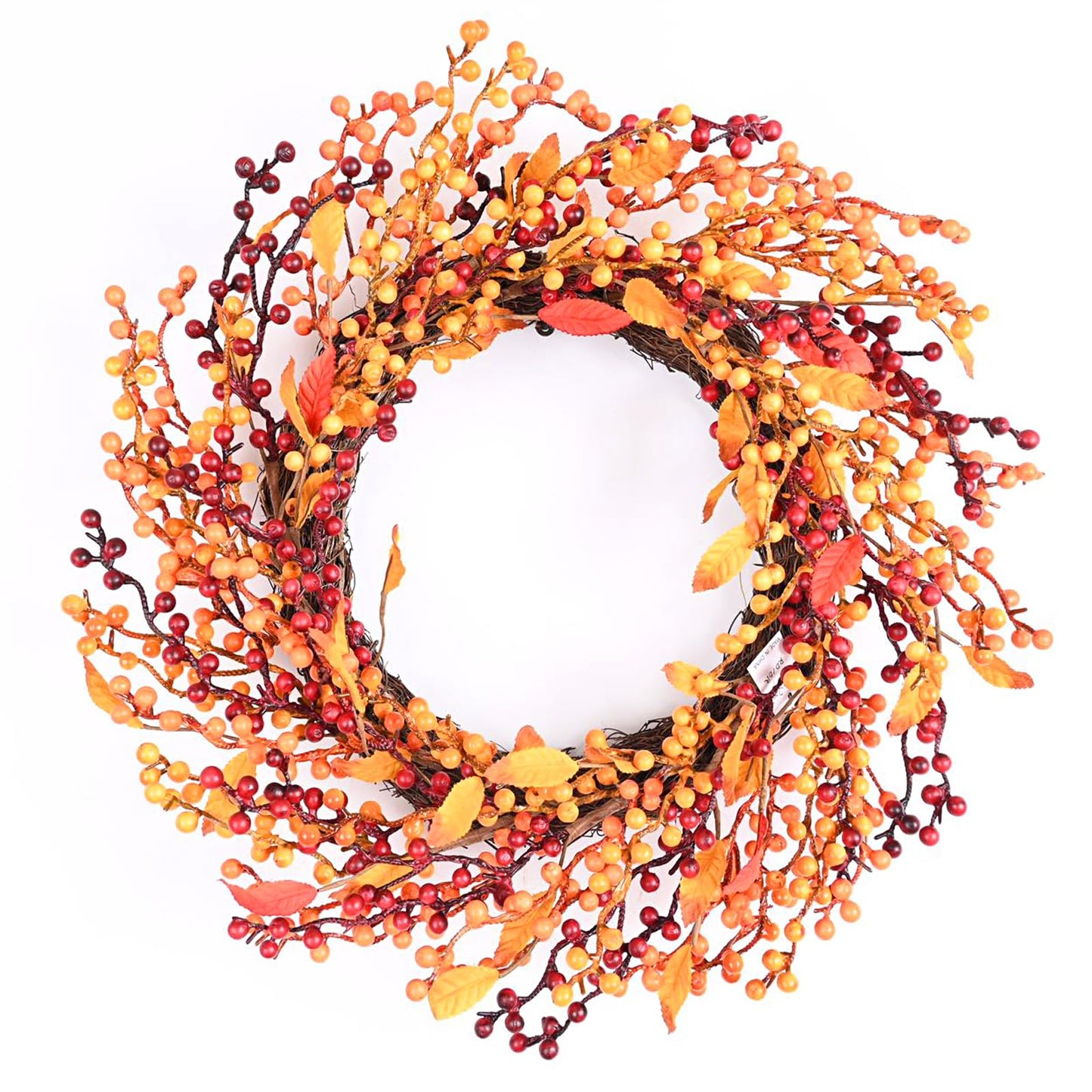 24 Inch Fall Front Foor Wreath, Orange Berries Leaves Grapevine Wreath for Farmhouse Window Hanging Home Decor